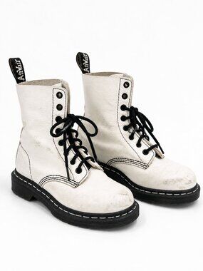 Dr Martens 1460 Pascal White Leather Combat Boots 6 Lace Up Grunge